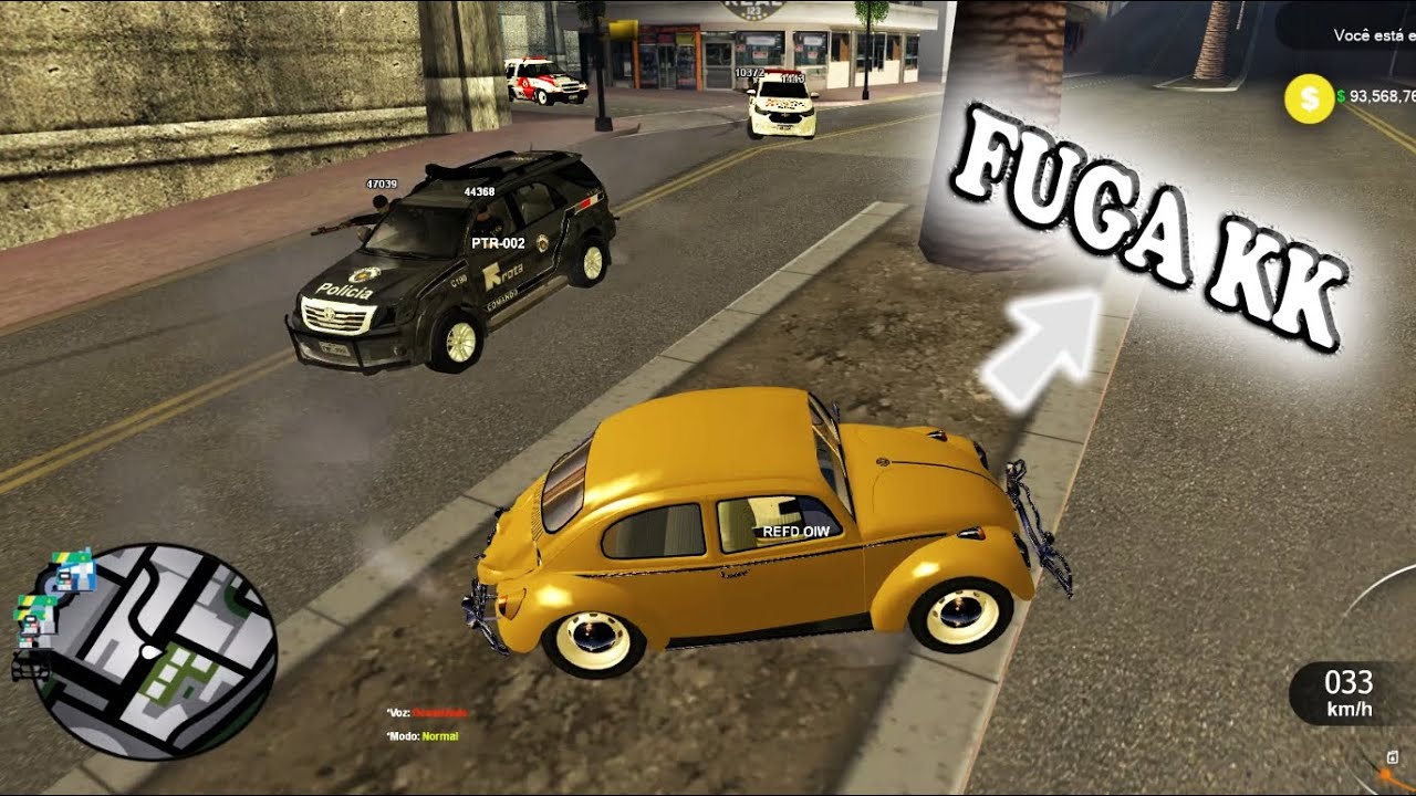 FUGA -  De FUSCA | Os CARA ficaram BRAVOS kk - #MTA #GTA