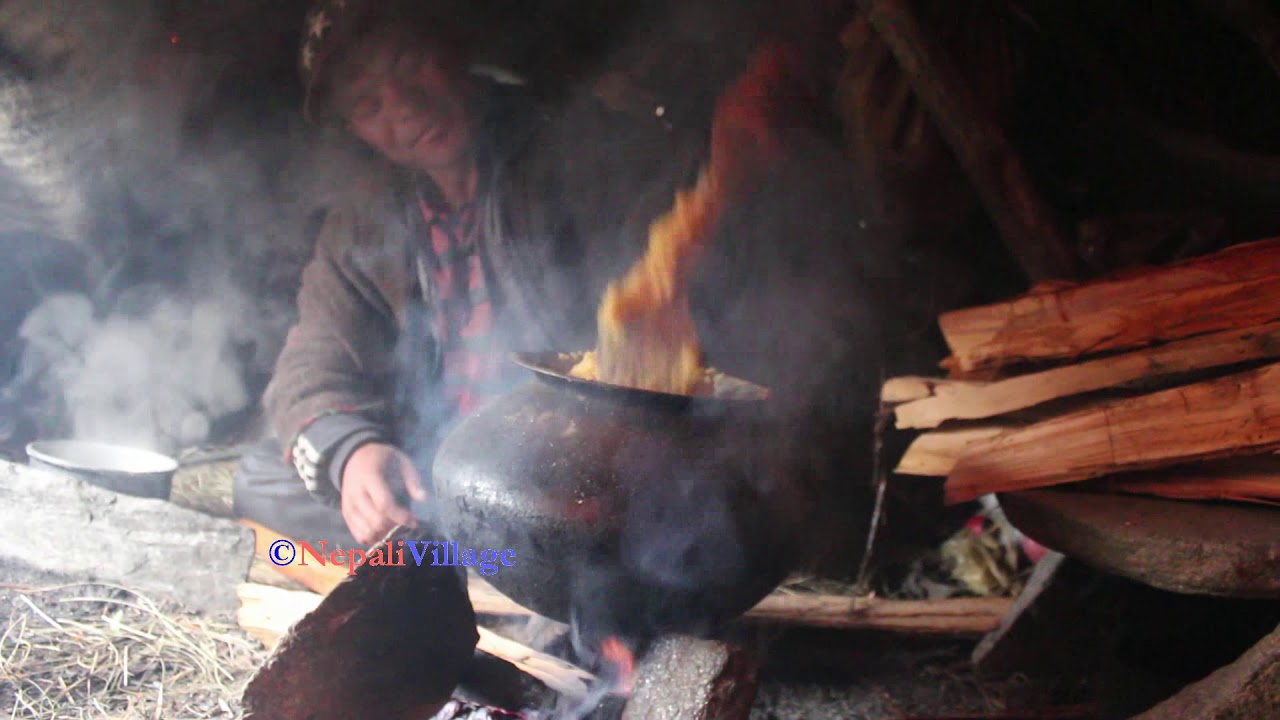 cooking food in sheep farm of mountain region ll Village primitive life ll Rural life