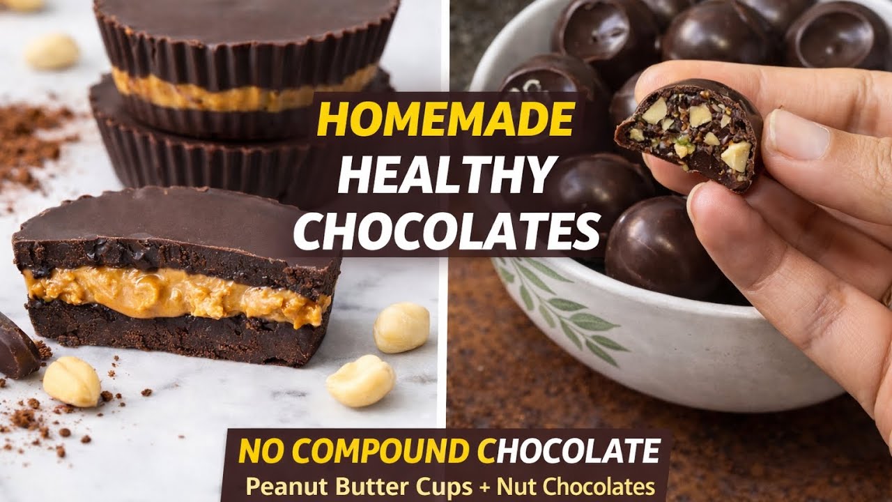 ఇంట్లో Healthy Chocolate 🍫 Peanut Butter Cups & Nut Chocolate | No Compound Chocolate