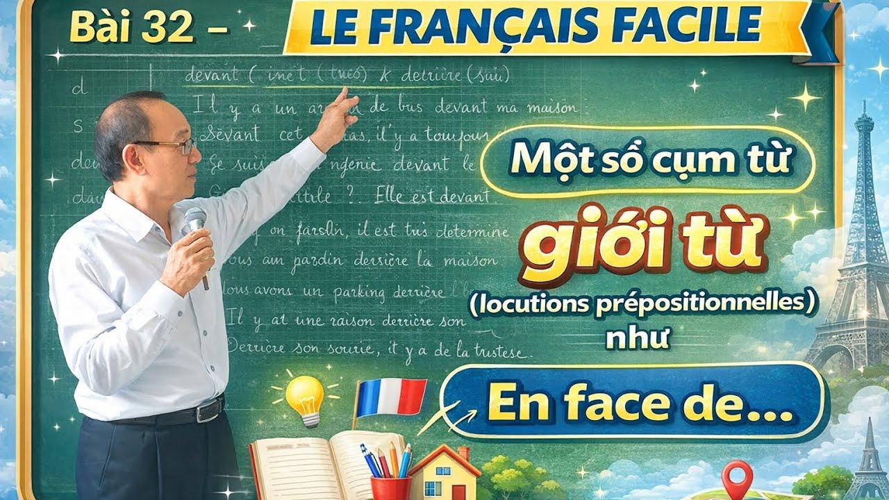 Bài 32- LE FRANÇAIS FACILE:Một số cụm từ giới từ ( locutions prépositionnelles)như En face de ...