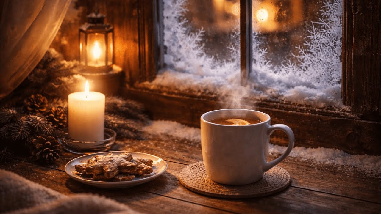 Cozy Winter Ambience | Warm Fire | Background music