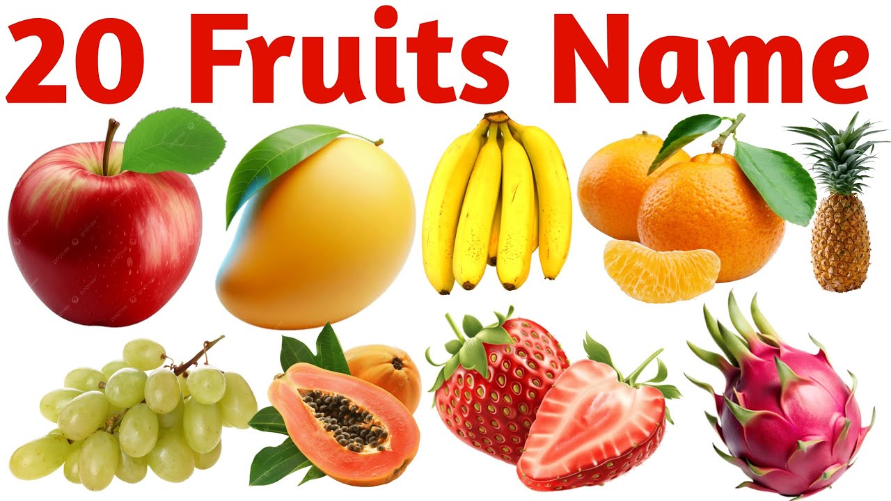 फलों के नाम सीखें | 20 Fruits Names in English for Kids Learning Vocabulary and Pronunciation