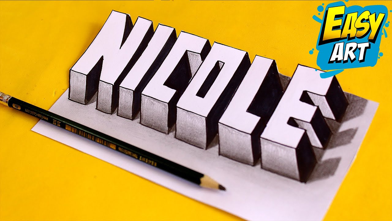 Drawing 3D letters🔴 How to Draw names in 3D NICOLE - Cómo DIBUJAR nombres 3D - Dibujos 3D - Easy Art