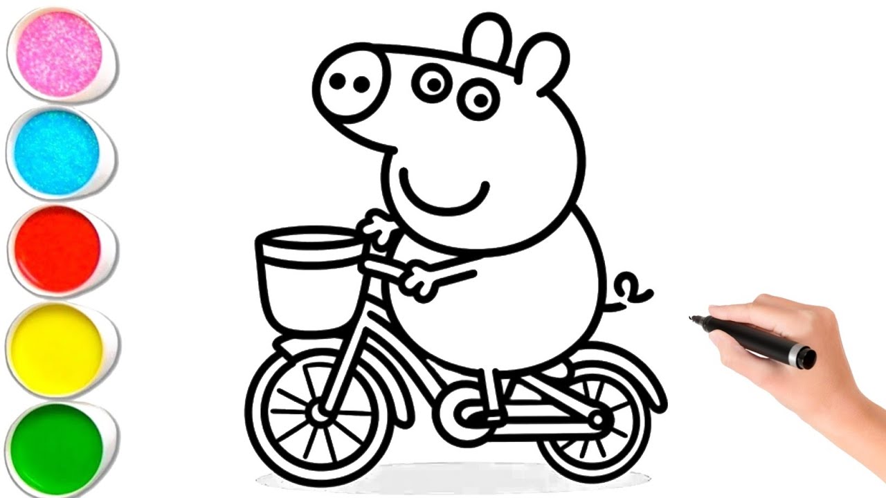 Peppa Pig ride a bicycle 🚲 Drawing, Painting & Coloring For Kids and Toddlers_ Child Art