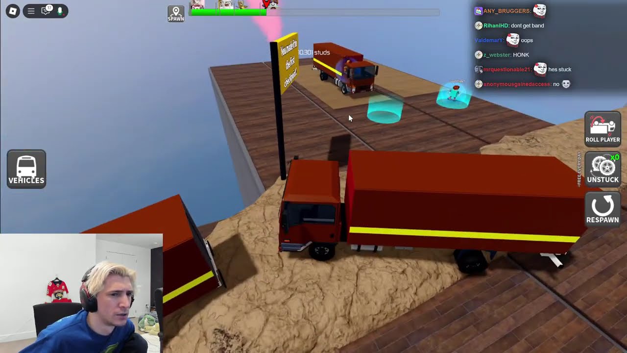 xQc играет в опасное вождение грузовика в Roblox
