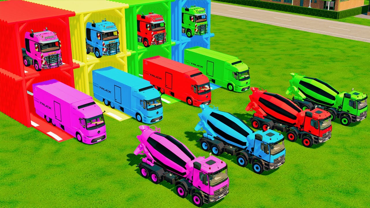 TRANSPORTING MIXER TRUCKS with DOUBLE FLATBED & MERCEDES - Farming Simulator 22
