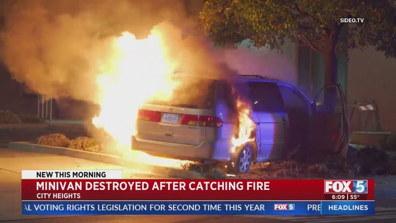 Fire Engulfs Minivan In Crash At Police Station