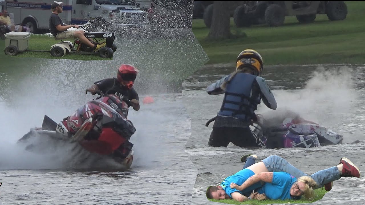 WATER CROSS CHAMPIONSHIPS FLAT ROCK INN SNOWMOBILES RACING ON WATER!!!