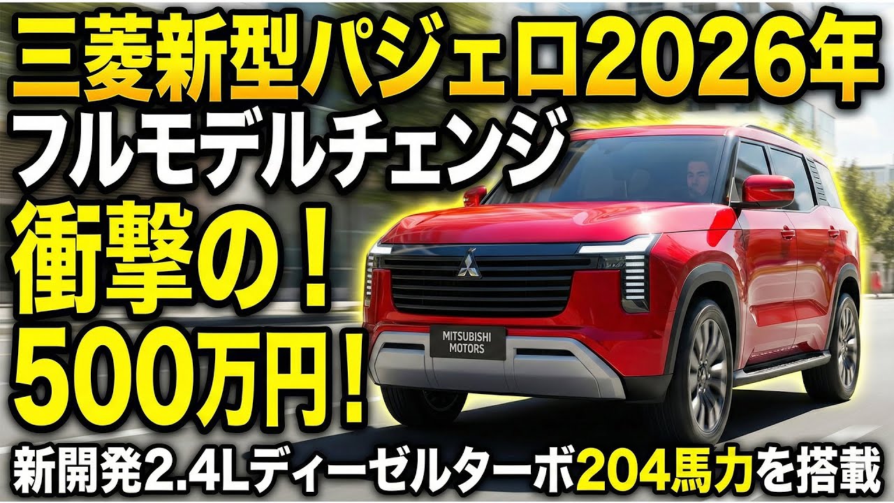 三菱新型パジェロ2026年フルモデルチェンジ｜衝撃の500万円！新開発2.4Lディーゼルターボ204馬力を搭載