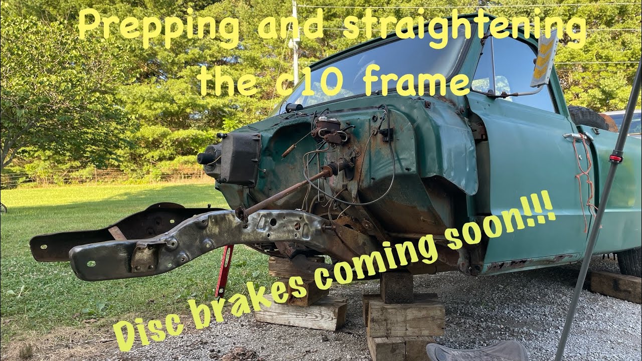 Barn find 67 C10. Prepping for Squarebody disc brake swap with a little frame straightening!!!
