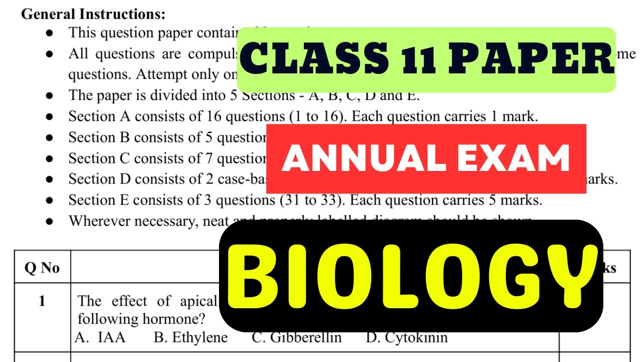 Class 11 Annual Exam Biology Question Paper || Cbse Sample Paper 2025-26