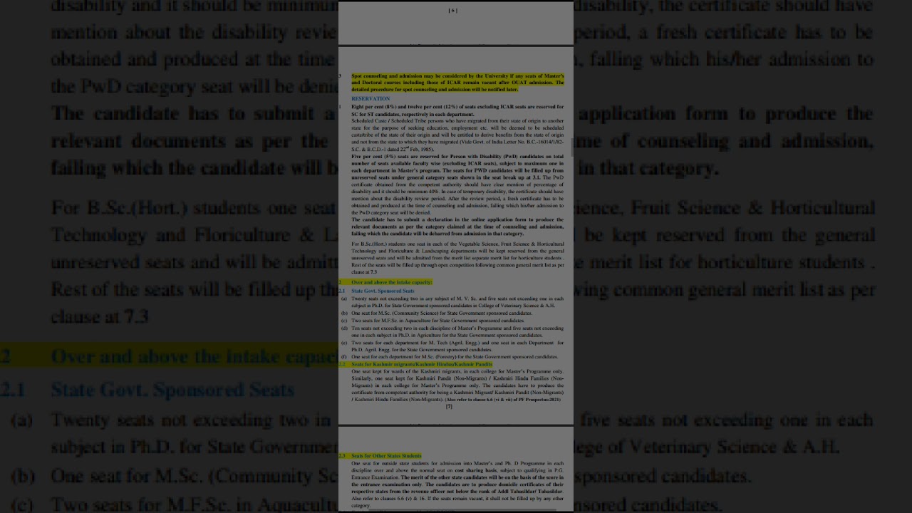 OUAT PG & Ph.D entrance exam 2021