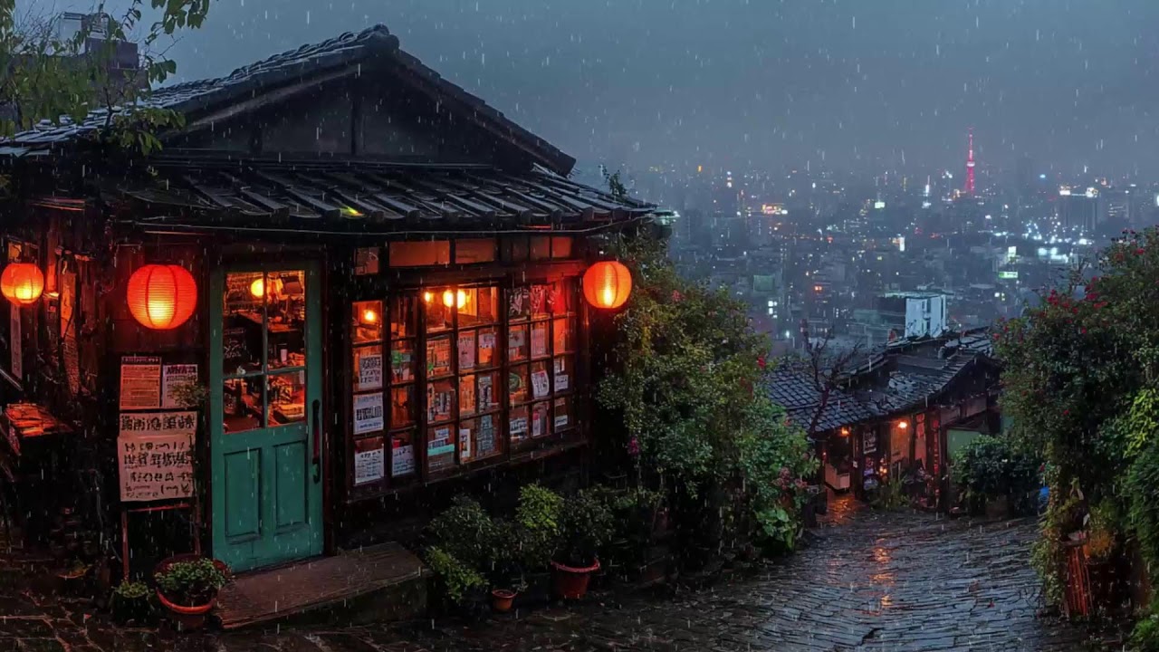 Lonely Rainy Alley with Glowing Lanterns in Japan | Cozy Lo-fi Night for Sleep | 4K