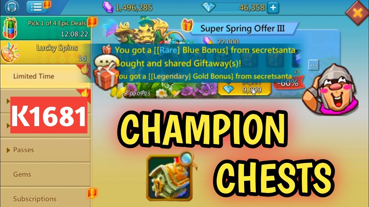 Daily PACKS AND UPGRADES in K1681! 5000+ Champ CHESTS OPENINGS on SECRET SANTA! Lordsmobile