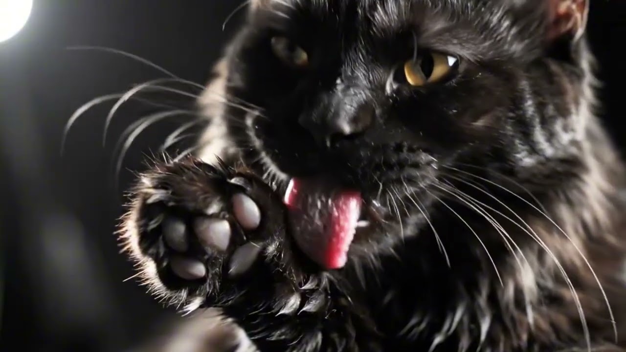 Deep Sleep ASMR | Cinematic Black Cat Grooming in Dark Mode 🐈‍⬛🌑