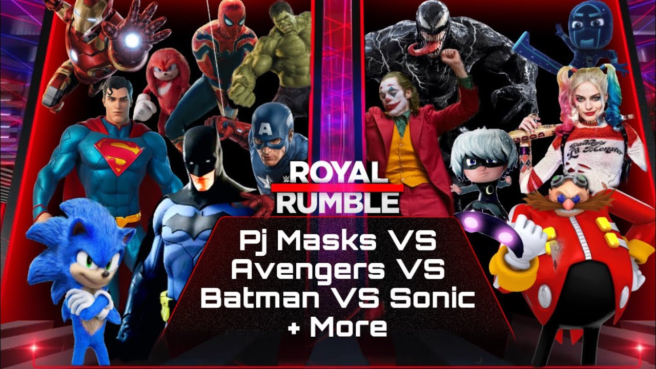 WWE Royal Rumble- Avengers Vs Pj Masks Vs Sonic Vs Batman + More Friends