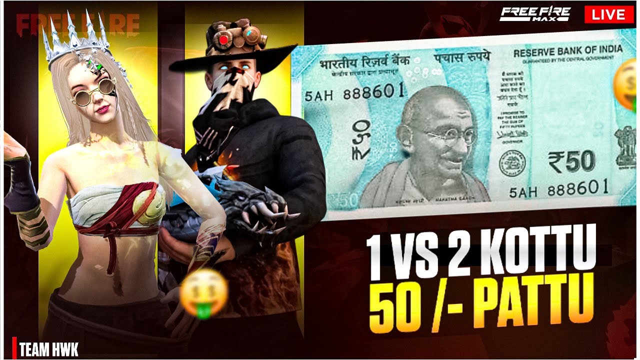 TEAM HWK IS LIVE🔴 1v2 kottu 50 pattu &1v4 kottu100pattu 🔥 🎮IN TELUGU 🚩#telugu#free fire team hwk