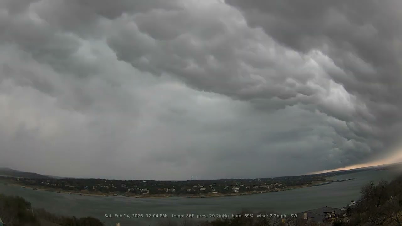 02/14/2026: Lake Travis, Texas (Austin, TX): 4K, 60fps Daily Weather & Boat Traffic Timelapse Video