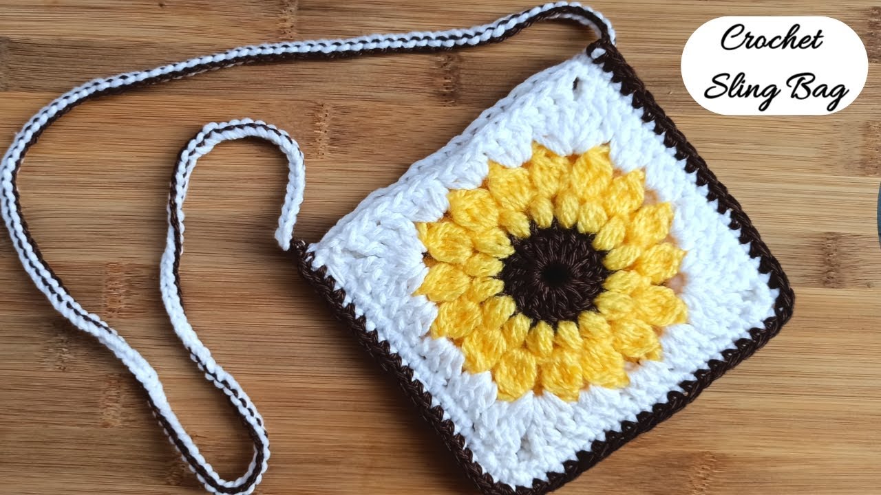 How To Crochet Sunflower Sling Bag/ Purse -  Sun Burst Granny Square Pattern [English Subtitles]