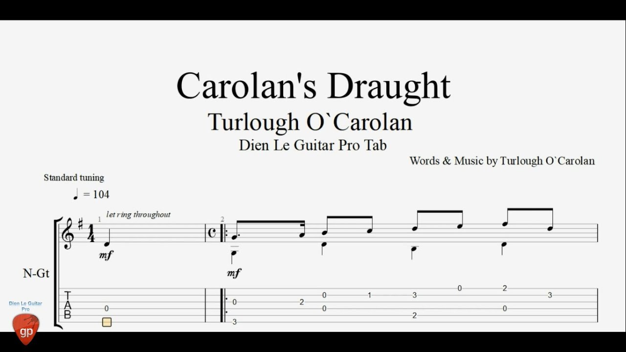 Turlough O`Carolan - Carolan's Draught - Guitar Tabs