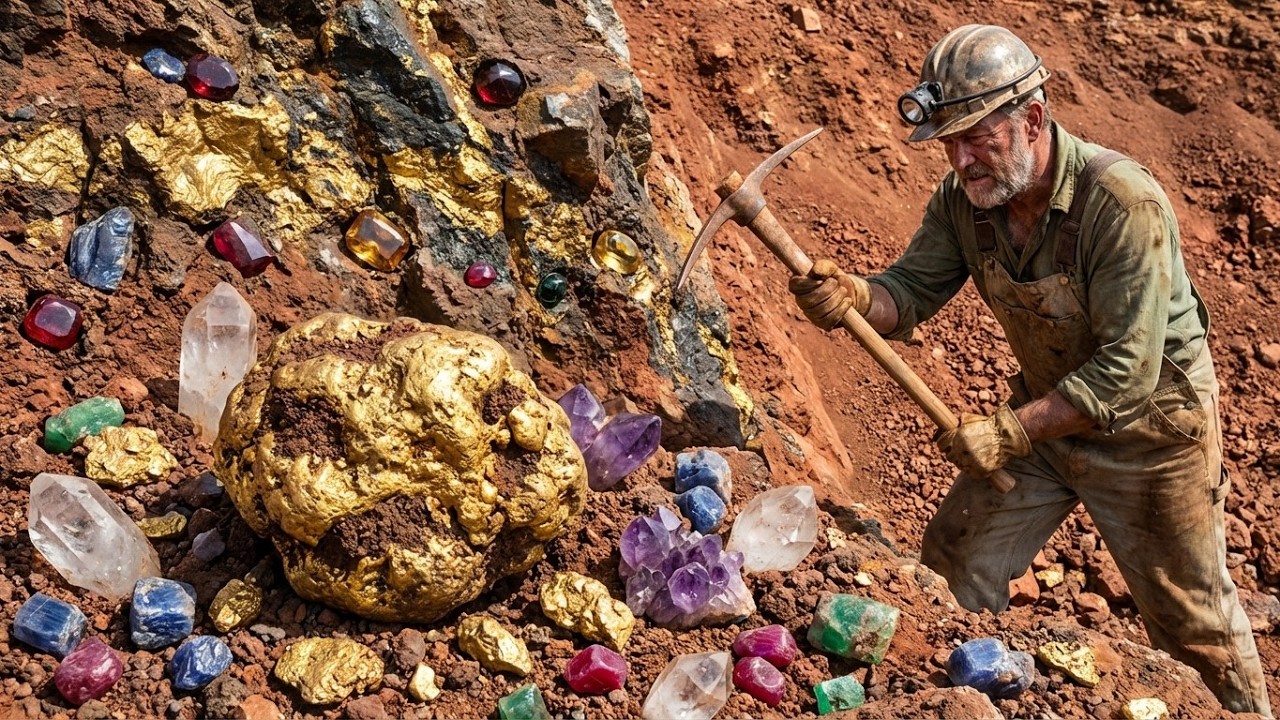 Lucky Miner Discovers Massive Gold Nugget & Rare Gemstones Underground!