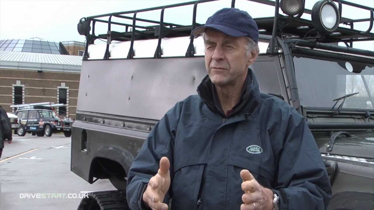 Sir Ranulph Fiennes and his tracked Land Rover Challenge.