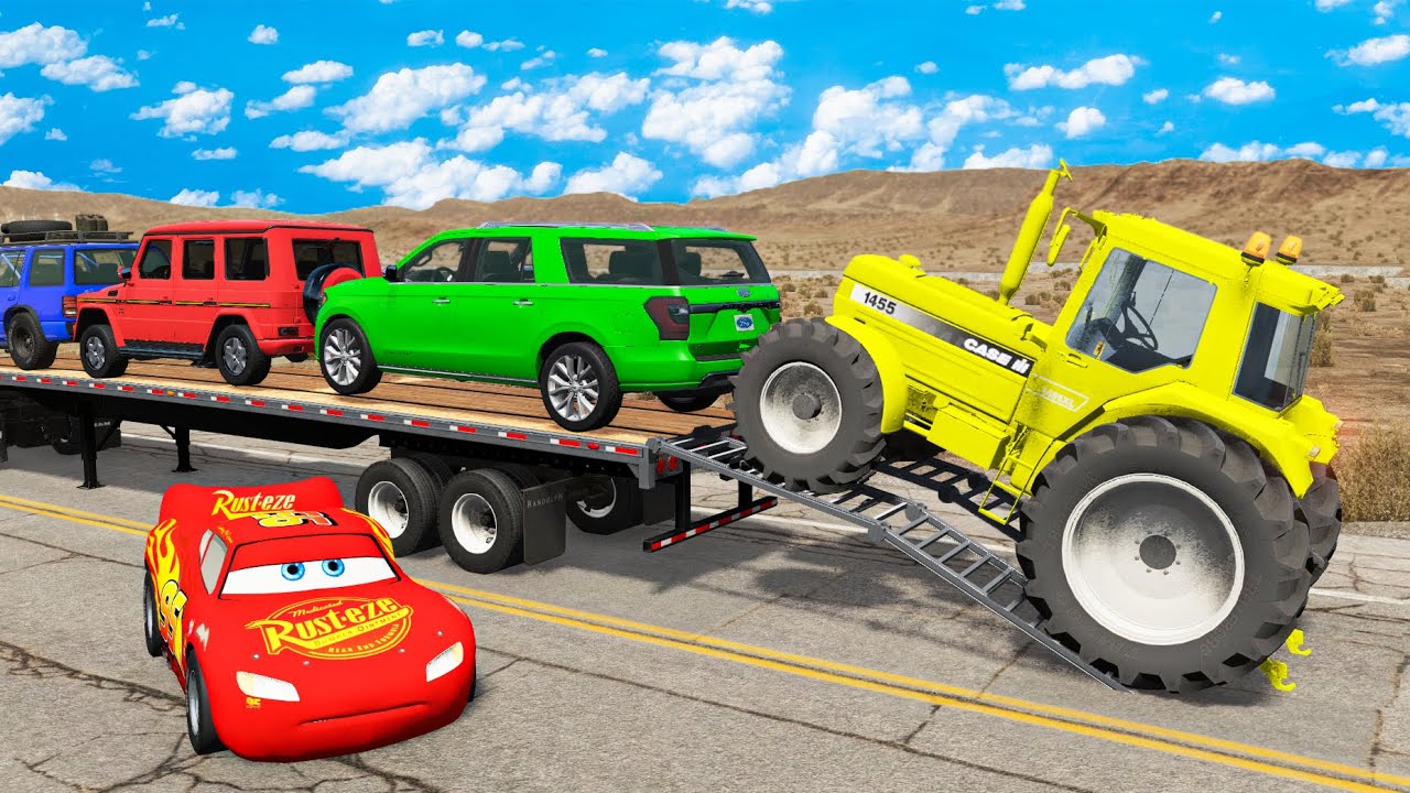 Flatbed Truck Mcqueen | Transportation with Truck - Pothole vs Car  - BeamNG.Drive | BNG HIHO #2