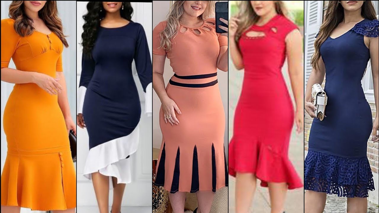 High quality tie neck frill hem flare cuff splice big hipp women bodycone dress designs and Ideas