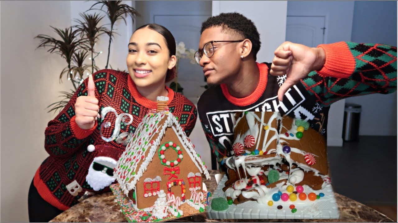 BOYFRIEND VS. GIRLFRIEND GINGERBREAD HOUSE CHALLENGE! |VLOGMAS DAY 16