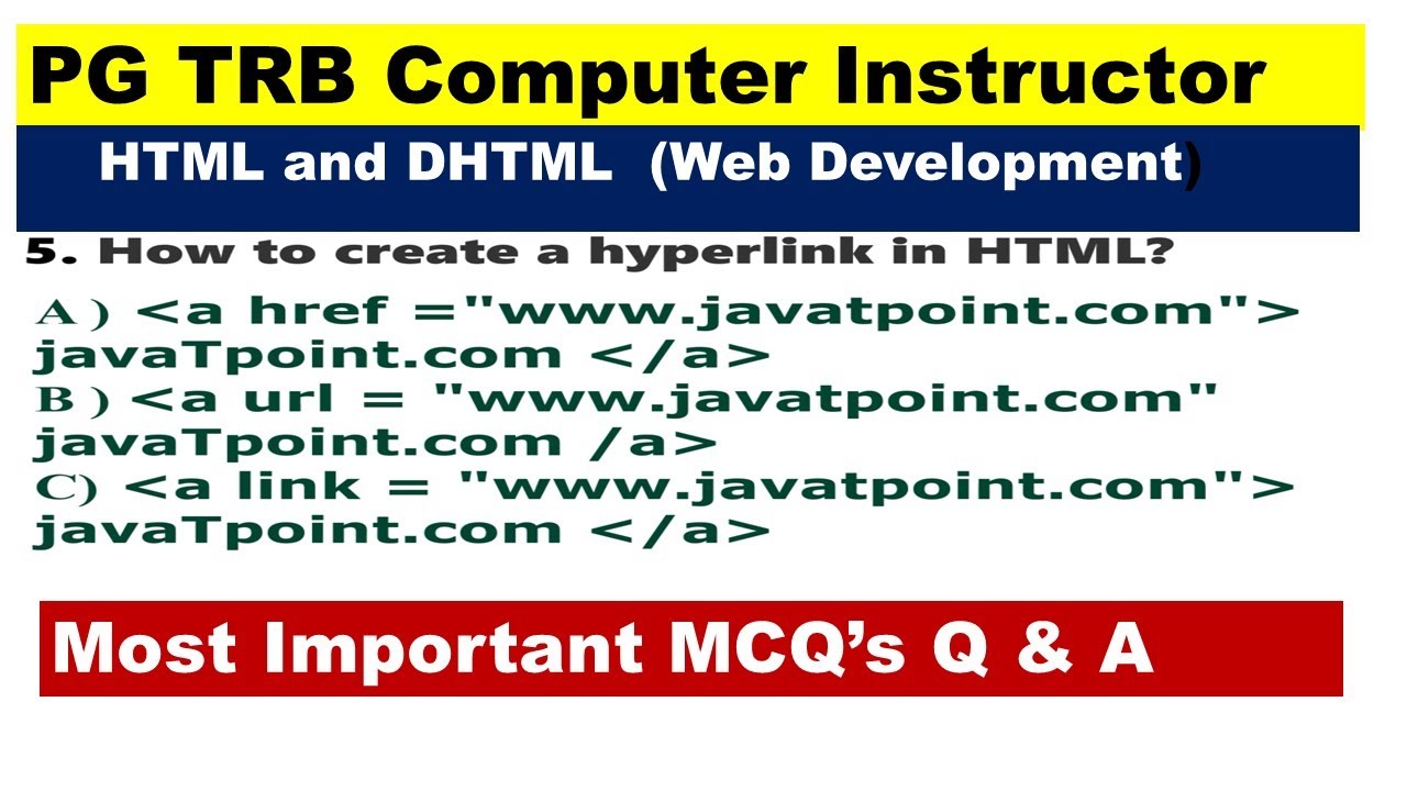 PG TRB computer Instructor Grade 1: Important MCQ's of HTML and DHTML in web development
