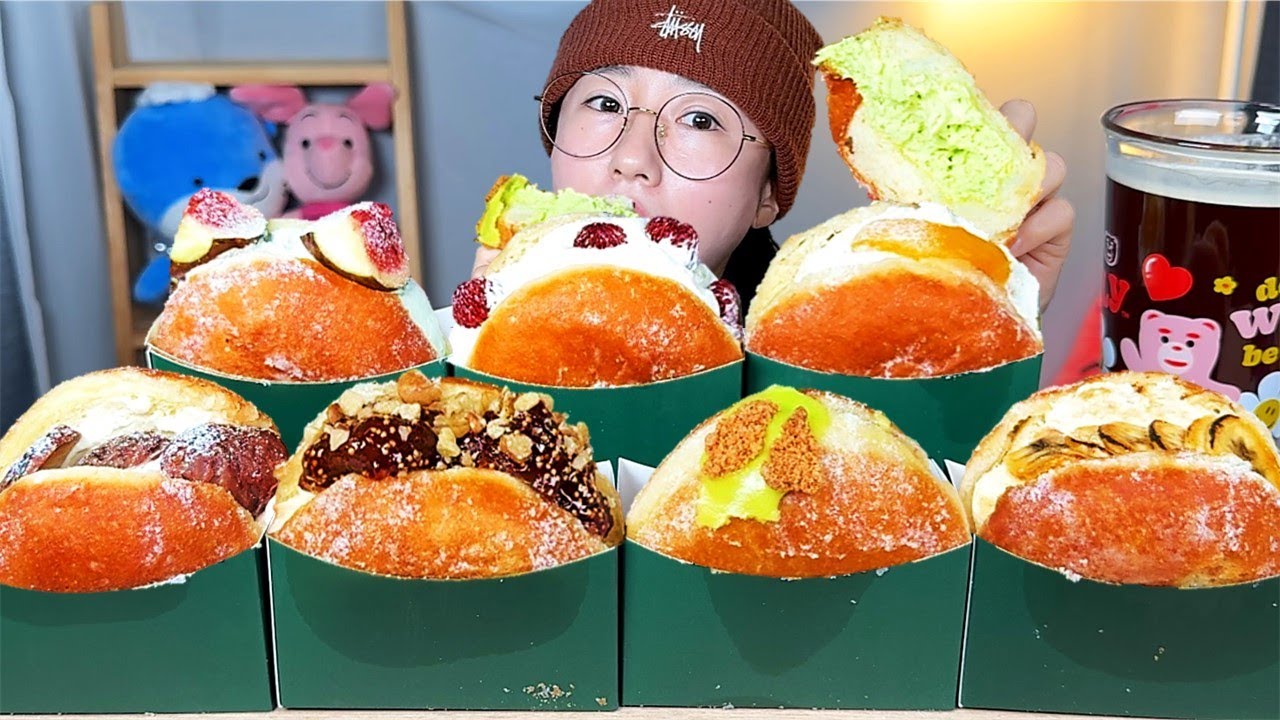 과일 크림 도넛🍩 무화과 보늬밤 산딸기 복숭아 메론빵 크림도넛 디저트 먹방 Dessert Mukbang