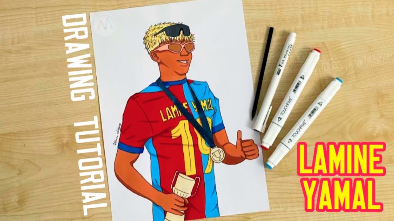 How to draw Lamine Yamal with two pair of sunglasses and a backward jersey on / Copa Del Rey final