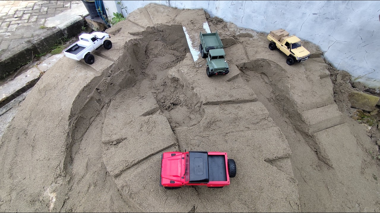 Mini RC crossing the temporary bridge and extreme offroad obstacle 