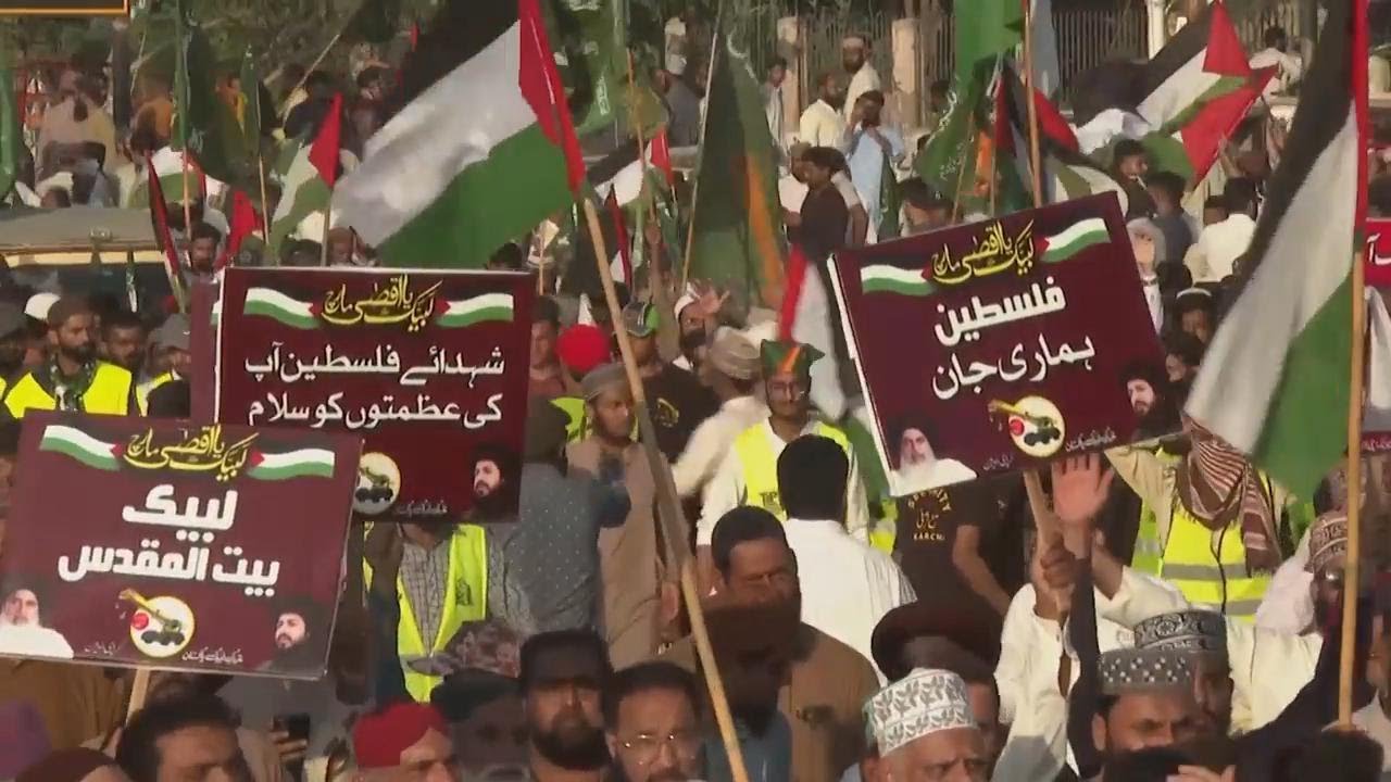 March through Karachi as Pakistani Islamic party supporters rally to support Palestinians