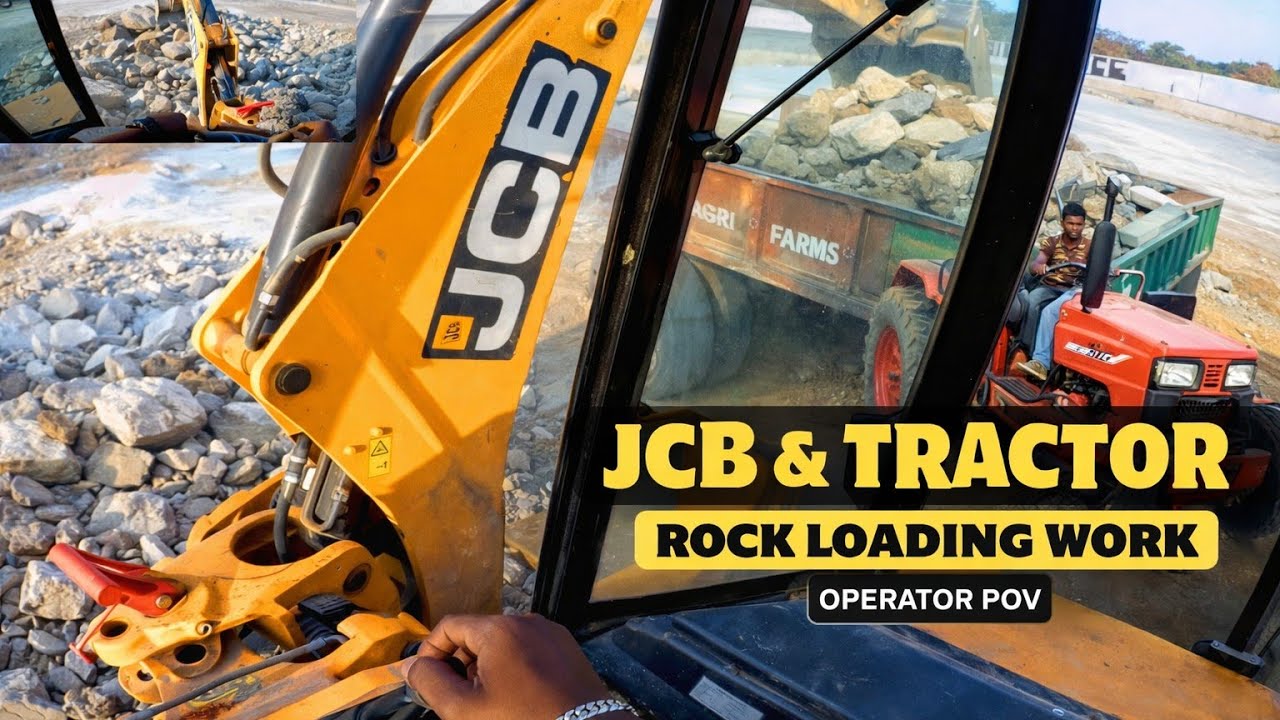 JCB 3DX & Mahindra 475 Tractor 🚜 | Rock Loading Work | Chemical Split Stones | JCB Saravanan 2.0