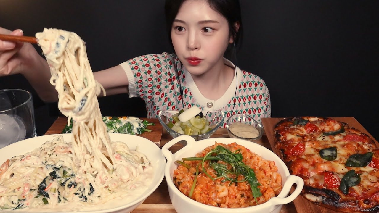 SUB)꾸덕~한 게살크림파스타에 화덕피자 먹방!🍕 씨푸드리조또까지 새우 양식 특집!🥘🦐 Crab Cream Pasta & Pizza & Risotto Mukbang ASMR