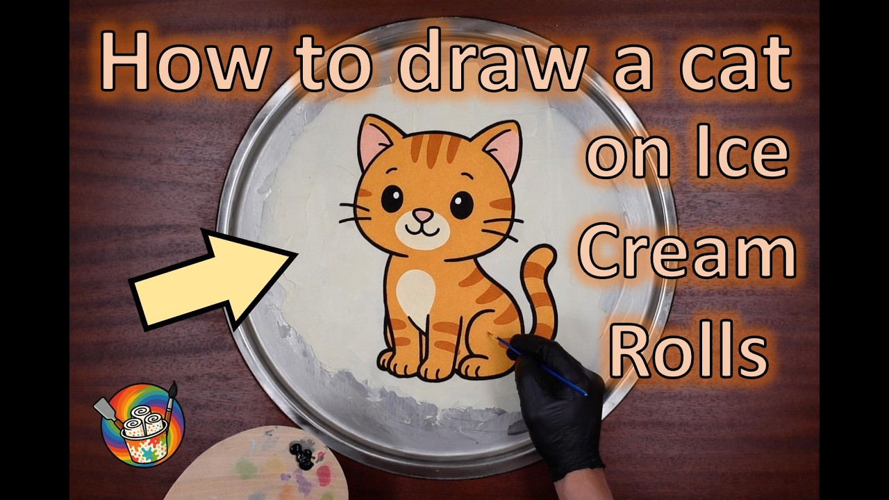 How to draw a cat on Ice Cream Rolls | satisfying Art on Ice Cream