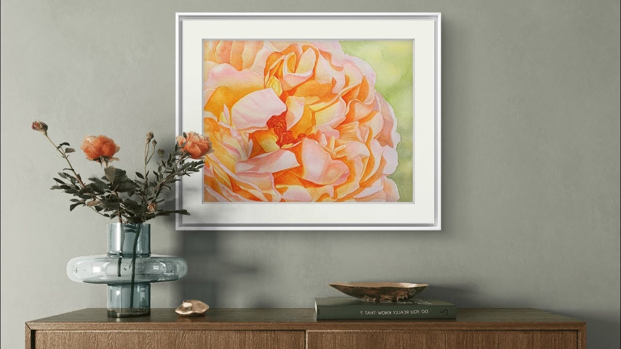 Orange and Pink Rose closeup watercolour painting