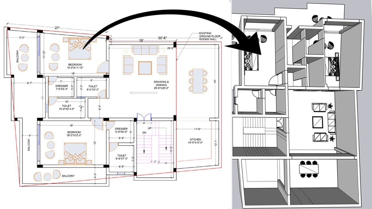 Дизайн интерьера: AutoCAD в SketchUp | Базовое моделирование интерьера | Как создать дизайн интер...