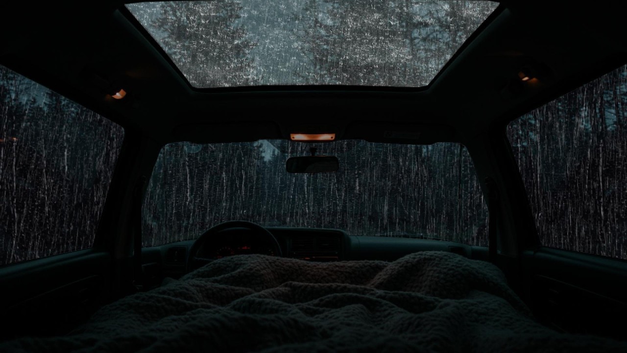 Rain Sounds & Thunder on Cozy Car ⛈️ Deep Sleep Sounds for Anxiety Relief & Calm Night Ambience