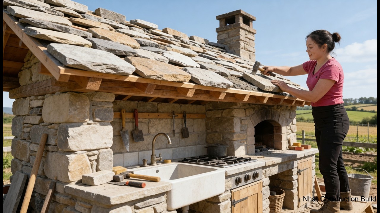 Timelapse - Stone Roofing & Stone Kitchen Construction on the Farm