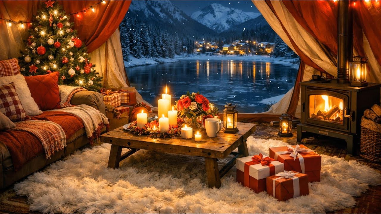 Cozy Winter Fireplace 🔥 Soft Piano & Snow Ambience | Live Relax, Study & Sleep