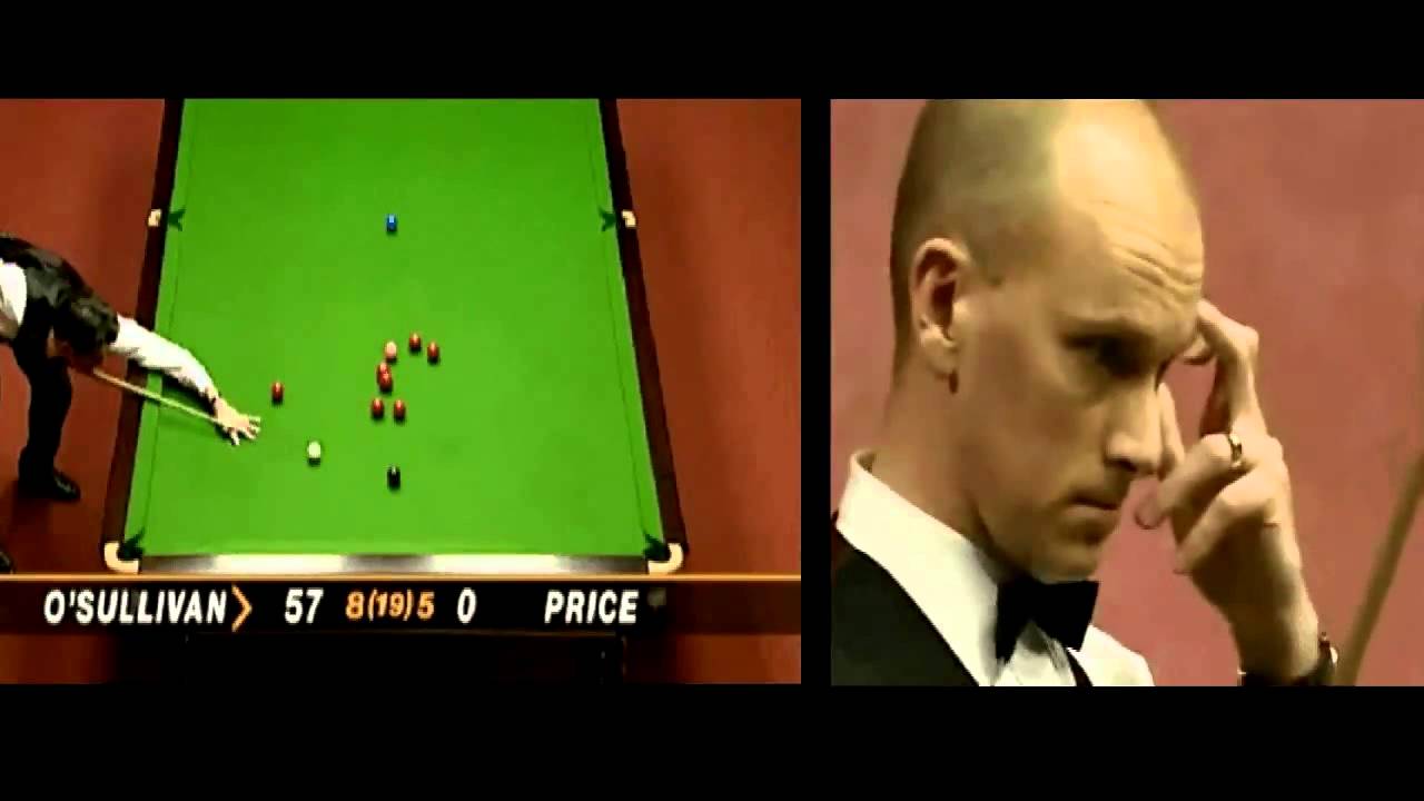 O'Sullivan's 147 vs. Ebdon's 12 (split screen)