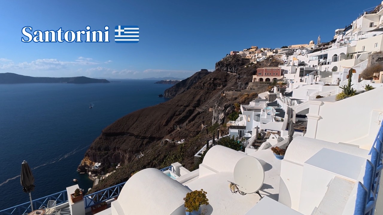 Walking Tour in Fira, Santorini 🇬🇷| Quiet Caldera Paths & Stunning Cliffside Views (4K, 12 Min)