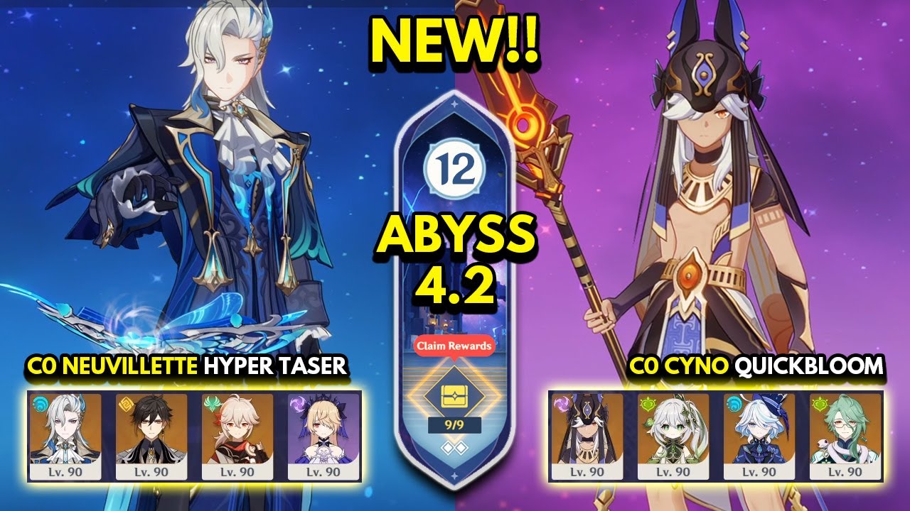 NEW Spiral Abyss 4.2 Floor 12 (9 Stars) C0 NEUVILLETTE & C0 CYNO - Genshin Impact 4.2