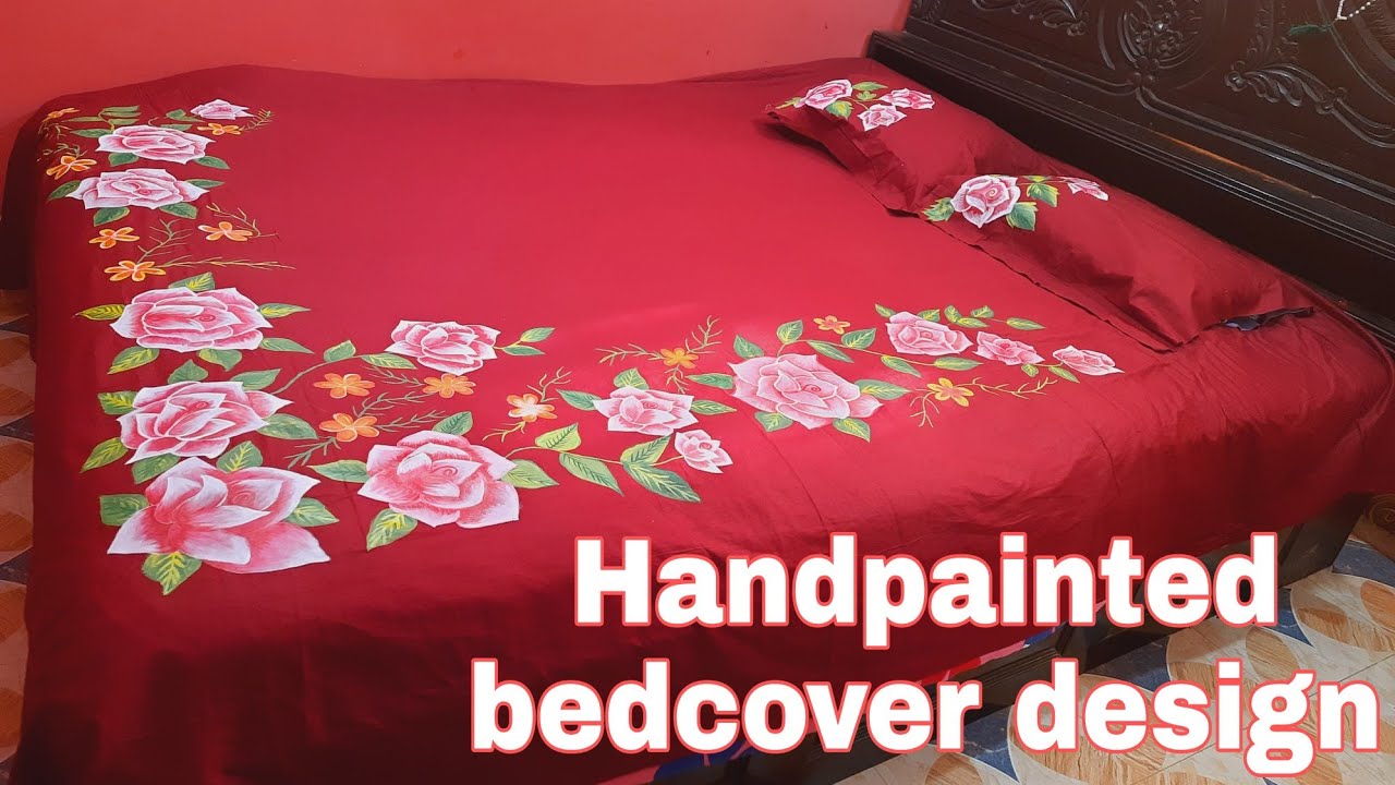 হ্যান্ড পেইন্ট গোলাপফুল বিছানার চাদর।hand painted rose bedcover design.#hand paint