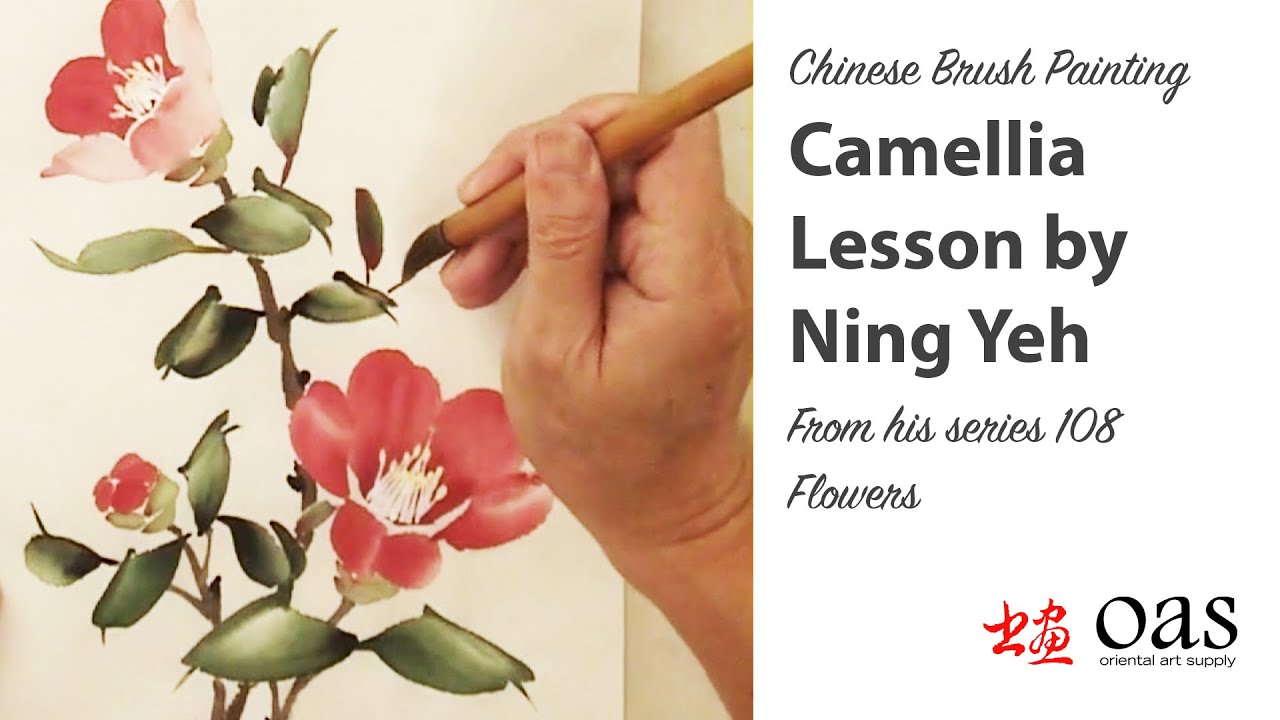 Chinese Brush Painting Camellia by Ning Yeh from His Series 108 Flowers