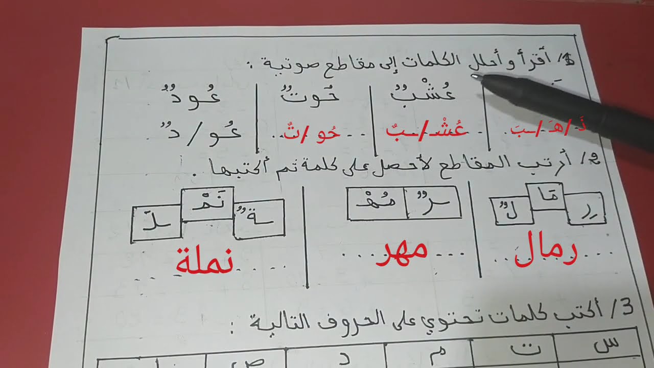 تمارين للمراجعة في مادة اللغة العربية /السنة الأولى ابتدائي /ترتيب كلمات مشوشة /عطلة الشتاء