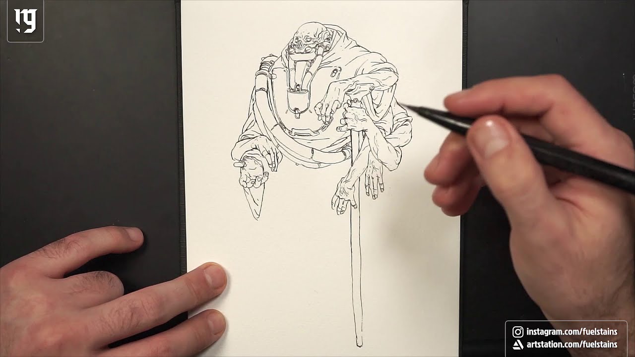 Tech Priest Brushpen sketch - Timelapse
