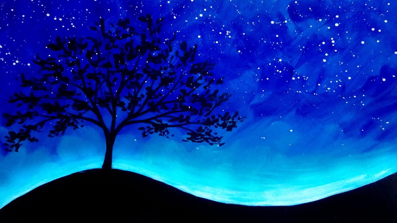 Acrylic Painting Trees and Stars  Silhouette Painting Demo
